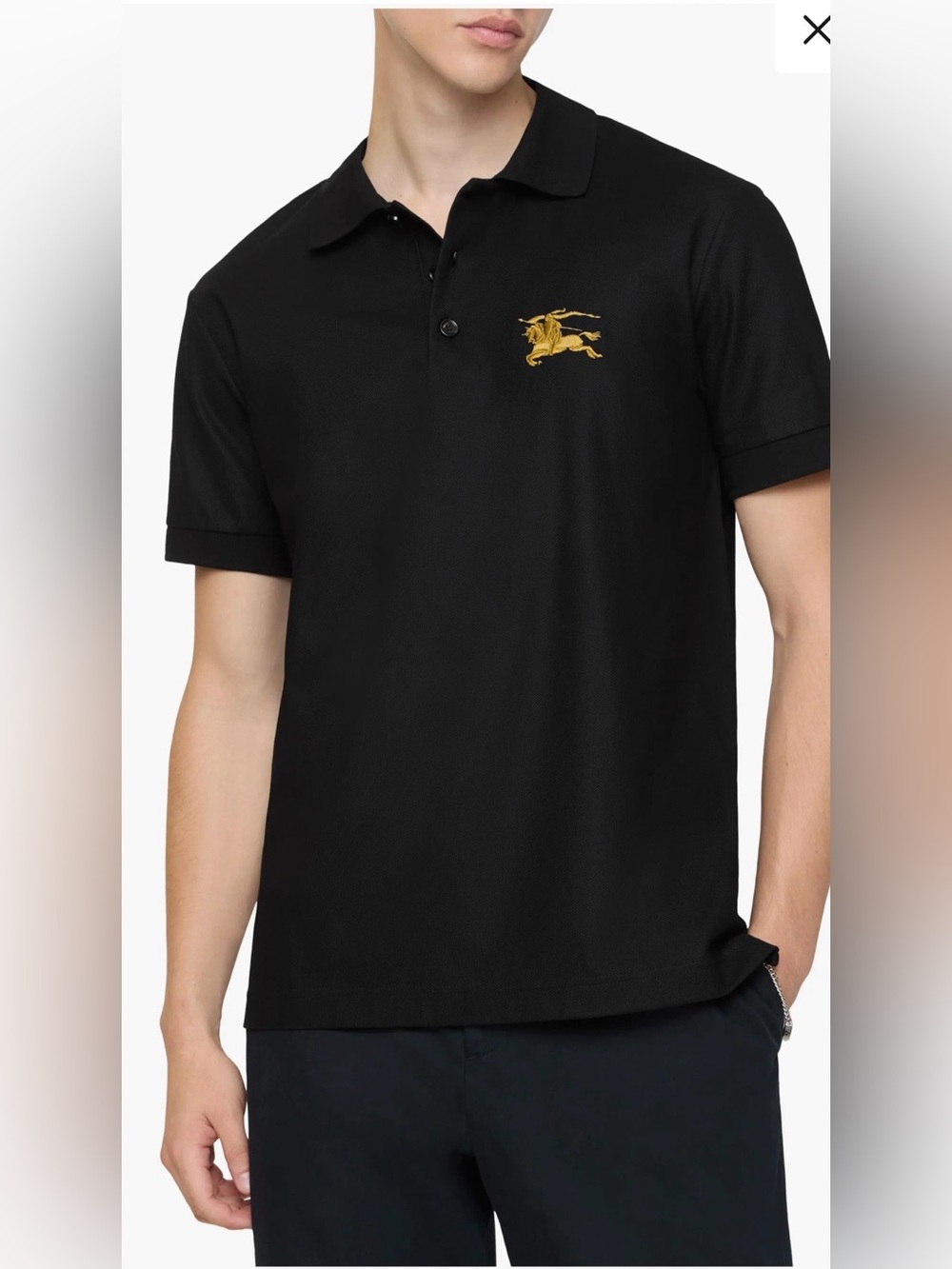 Burberry Black Polo with Gold Equestrian Emblem